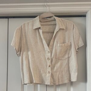 Beige Button-Up Cropped Shirt